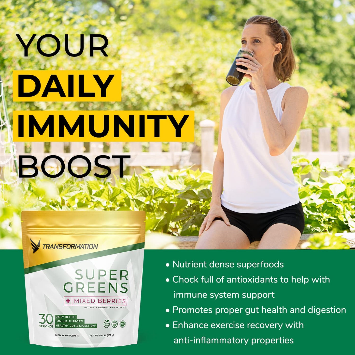 Transformation Super Greens Superfood Powder & Performance Insulated Shaker Bottle | Immune & Energy Support | Made with Natural Ingredients | Detoxifying & Alkalizing Minerals SPR BODY buy supplements Au