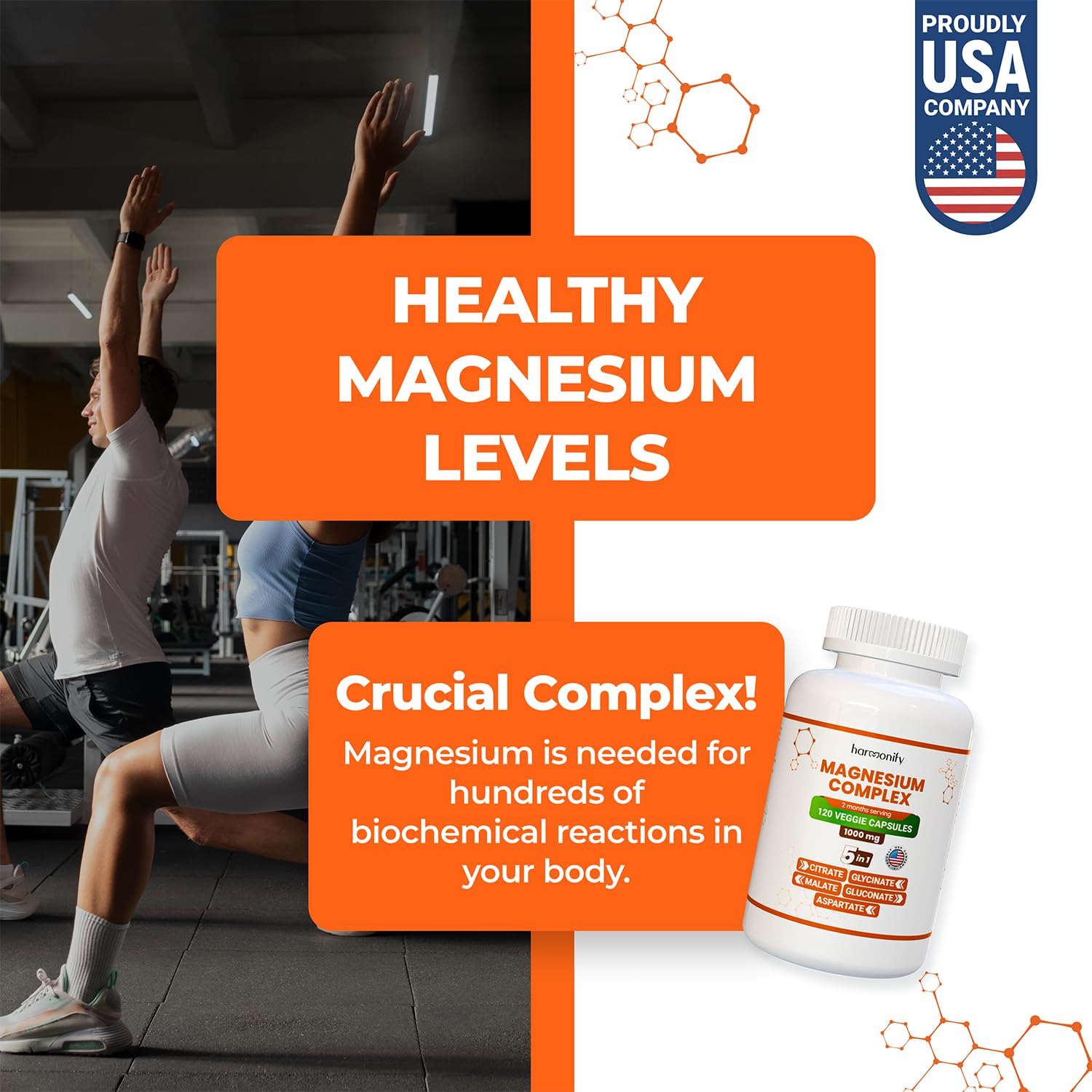 HARMONIFY Magnesium Glycinate Citrate Malate Aspartate Gluconate, 5 in 1 Formula, 120 Purified Veggie Capsule, 1000 mg, Gluten Free, Non-GMO, 60 Days Serving HARMONIFY buy supplements Au