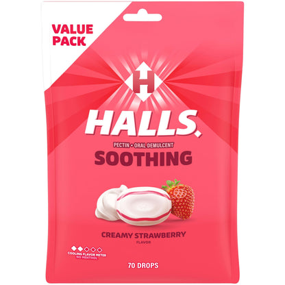 HALLS Throat Soothing Creamy Strawberry Throat Drops, 70 Drops HALLS buy supplements Au