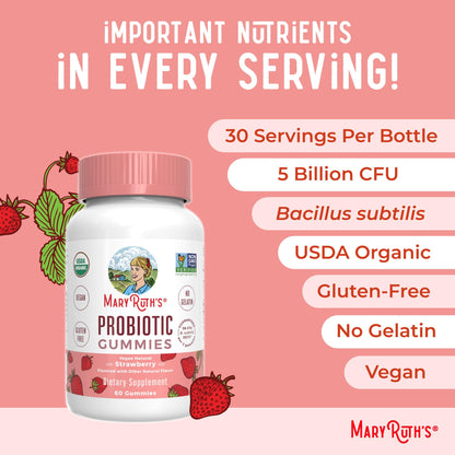 MARYRUTH'S USDA Organic Probiotic Gummies Probiotic Digestive Support | Immune Support | Digestive & Gut Health Supplement | 5 Billion CFU