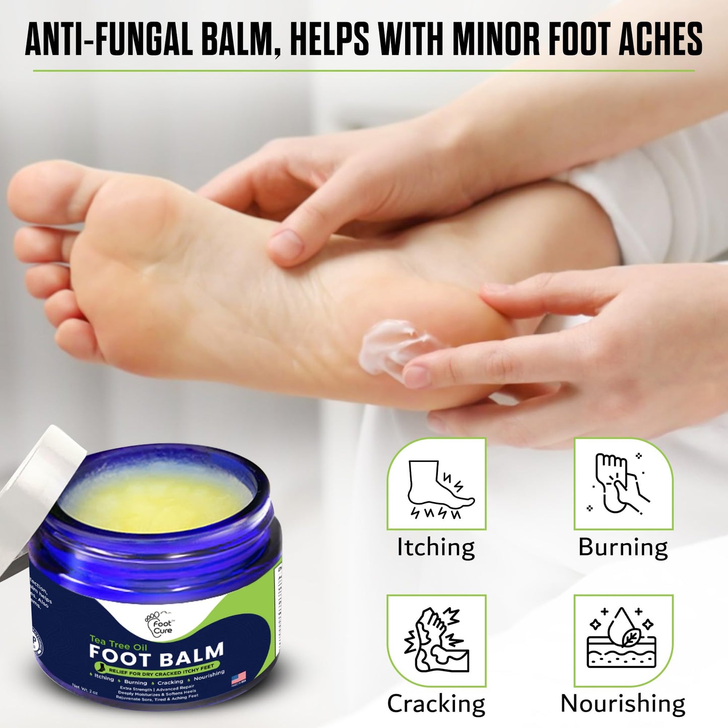 FOOT CURE Tea Tree Oil Balm – Moisturizer for Dry Cracked Feet – Instantly Hydrates & Soothes Irritated Skin & Athlete's Foot – Best Foot Care for Women and Men (Pack of 2) FOOT CURE buy supplements Au