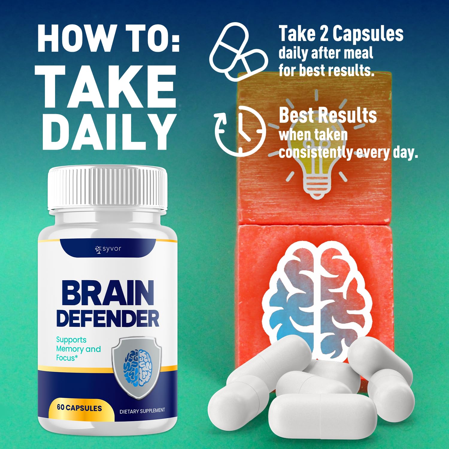 (2 Pack) Brain Defender Supplement Pills, Official Brain Defender Advanced Formula Nootropic Capsules, All Natural Health and Wellness Support Formula Maximum Strength Braindefender (120 Capsules) SyvorBuy Supplements Australia