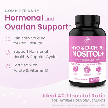 Optify Myo-Inositol & D-Chiro Inositol Supplement for Women – 40:1 Ratio Plus Folate and Vitamin D – Support Healthy Hormonal Balance