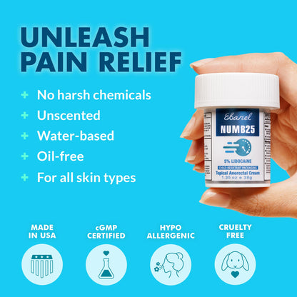 Ebanel 5% Lidocaine Numbing Cream, Pain Relief Burn Itch Numb Cream, Maximum Strength Numb25 Topical Anesthetic with Allantoin, Vitamin E for Local and Anorectal Uses, Hemorrhoid Treatment, 1.35 Oz