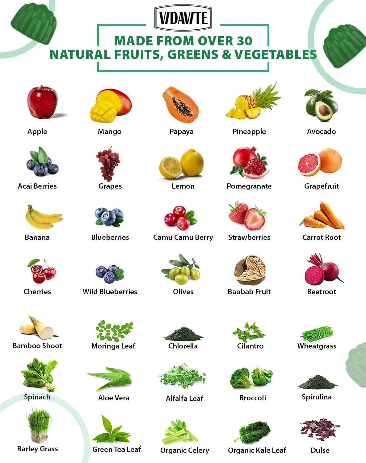 VIDAVITE Sugar-free Super Greens Gummies — US-Made, 35+ Fruit and Veggie gummies to Boost Immunity, Skin & Gut Health — Ideal Fruits and Vegetables Supplement for Adults & Picky Teens (30-Days Supply) VIDAVITEBuy Supplements Australia
