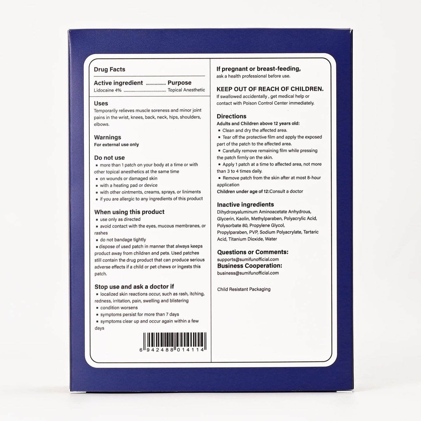 Sumifun 4% Lidocaine XL Pain Patches | Extra Large 4.72"x7.87" for Full Back & Thigh Coverage | Maximum Strength OTC Numbing | 8-Hour Medical Adhesion (X-Large, Count, 18) SumifunBuy Supplements Australia