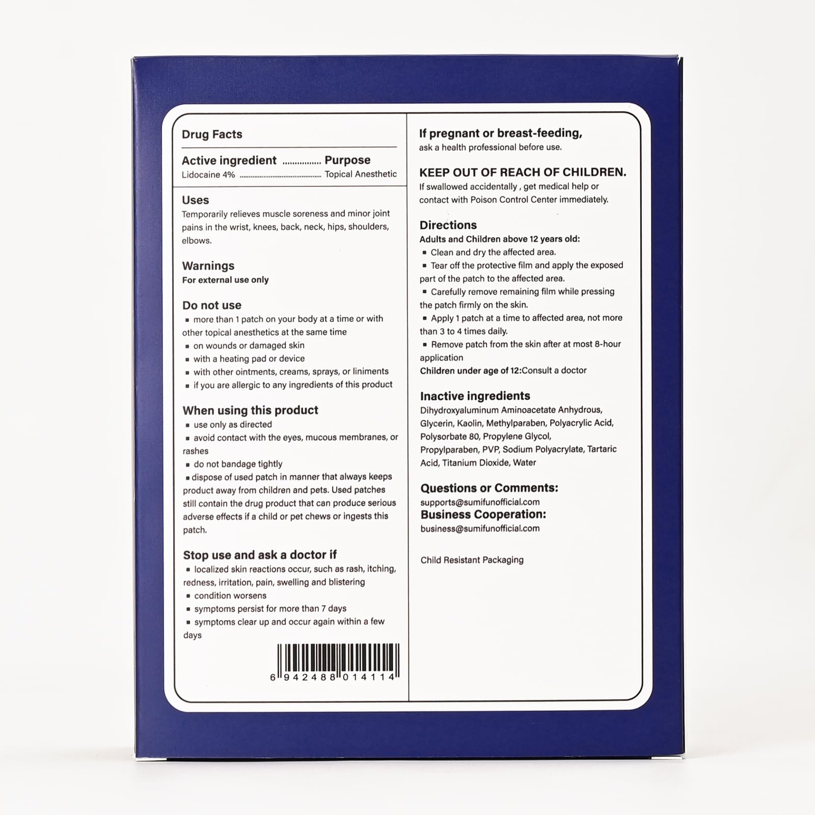 Sumifun 4% Lidocaine XL Pain Patches | Extra Large 4.72"x7.87" for Full Back & Thigh Coverage | Maximum Strength OTC Numbing | 8-Hour Medical Adhesion (X-Large, Count, 18) SumifunBuy Supplements Australia