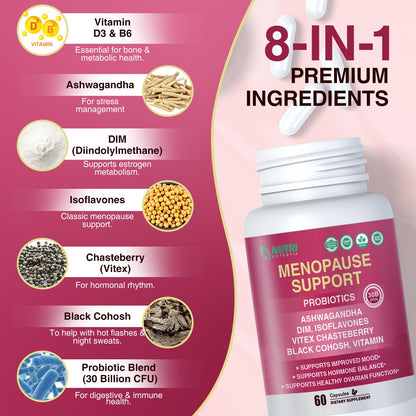 Menopause Supplements for Women with Probiotics, DIM, Black Cohosh, Chasteberry & Soy Isoflavones Support Hormone Balance & Helps Relieve Hot Flashes, Night Sweats - 60 Servings (Made & Tested in USA) NUTRI POTENTIA buy supplements Au