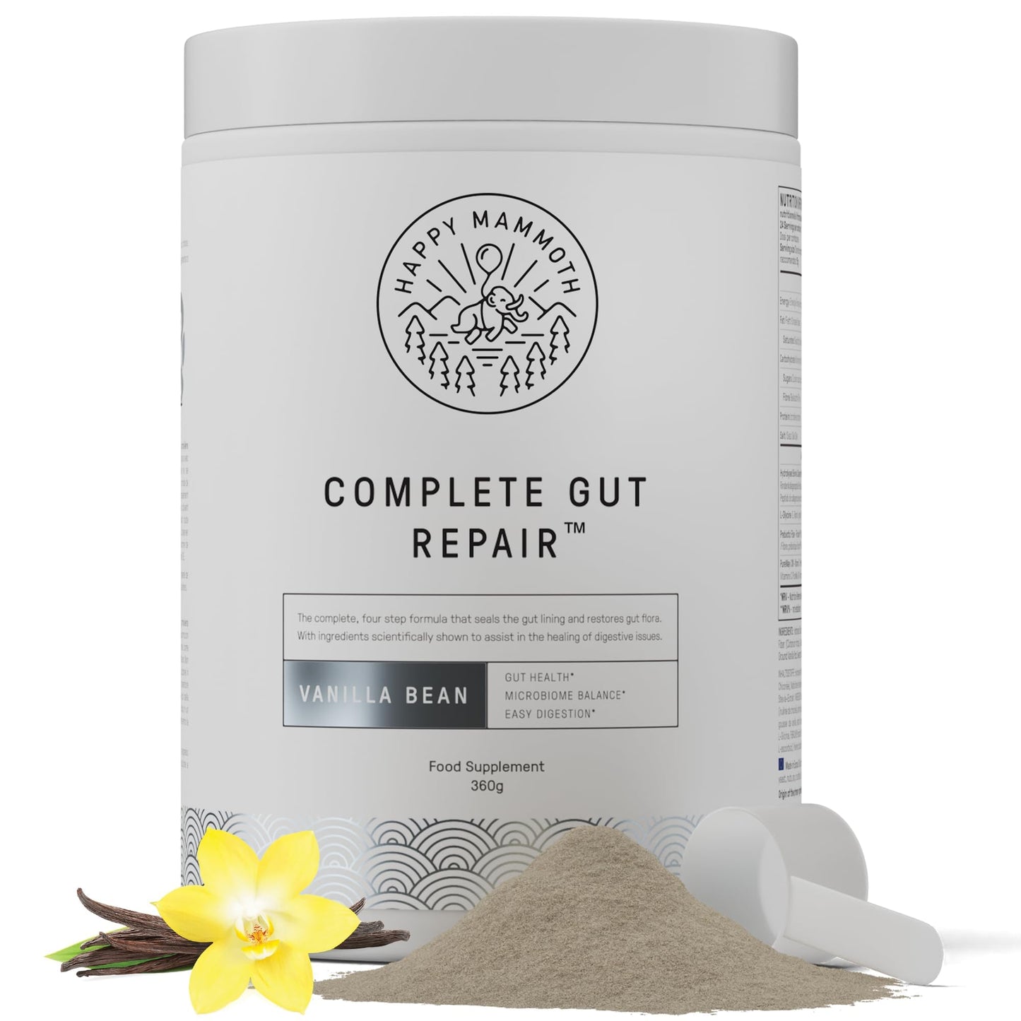 Happy Mammoth Complete Gut Repair Probiotic, Prebiotic, Fiber & Collagen Supplement for Gut Health, Digestion, Healthy Gut Microbiome, Reduces Constipation