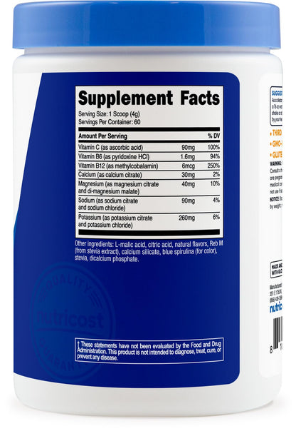 Nutricost Electrolyte Complex Powder (60 Servings, Blue Raspberry) - Hydration Supplement Drink Mix with Vitamins and Minerals