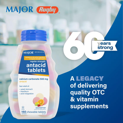 MAJOR Regular Strength Antacid Tablets - Calcium Carbonate 500 mg - Assorted Fruit Flavor - 150 Chewable Count (2 Pack) MAJOR buy supplements Au