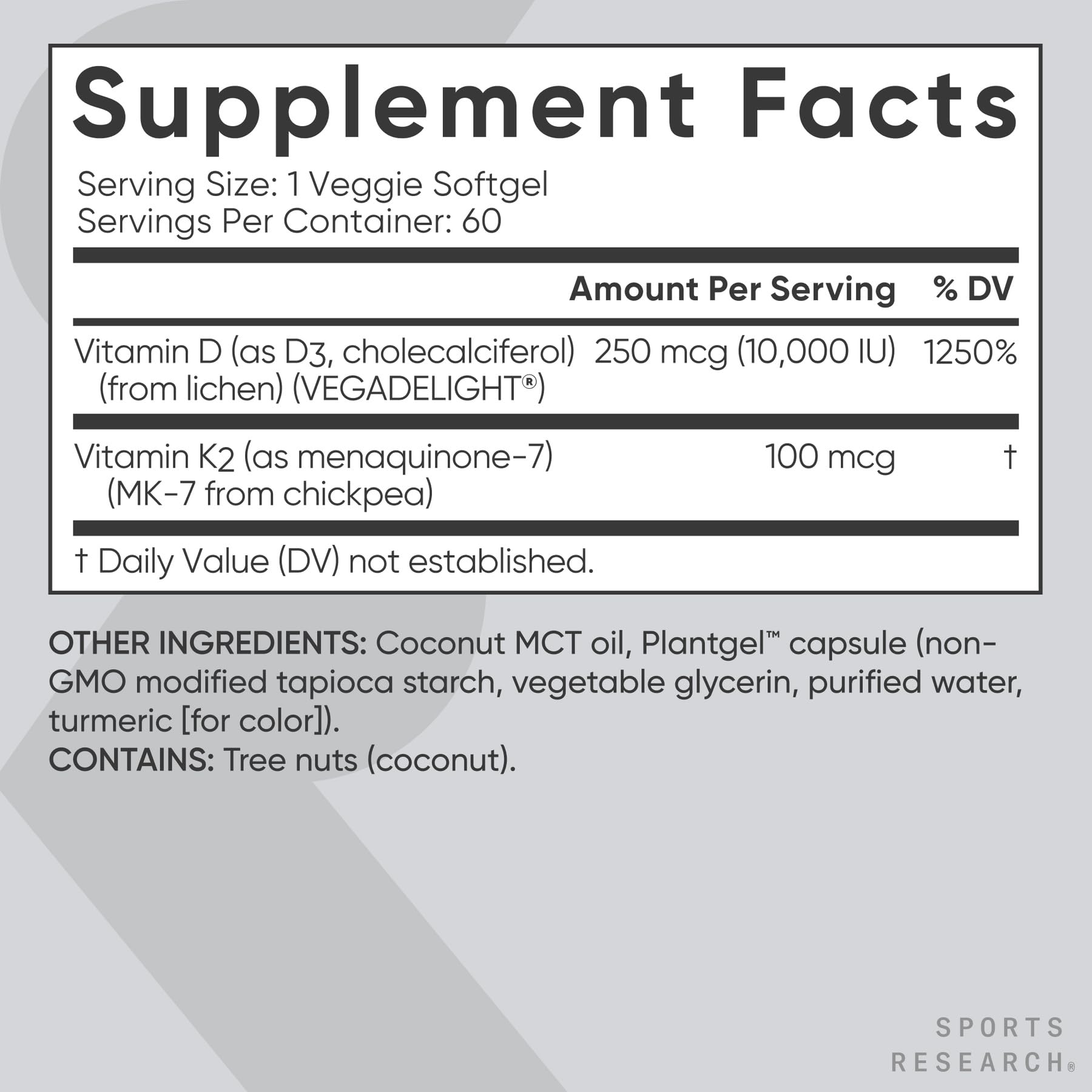 Sports Research® Vitamin D3 + K2 with 10,000iu of Plant-Based D3 & 100mcg of Vitamin K2 as MK-7 | Non-GMO Verified & Vegan Certified 60ct Sports Research buy supplements Au