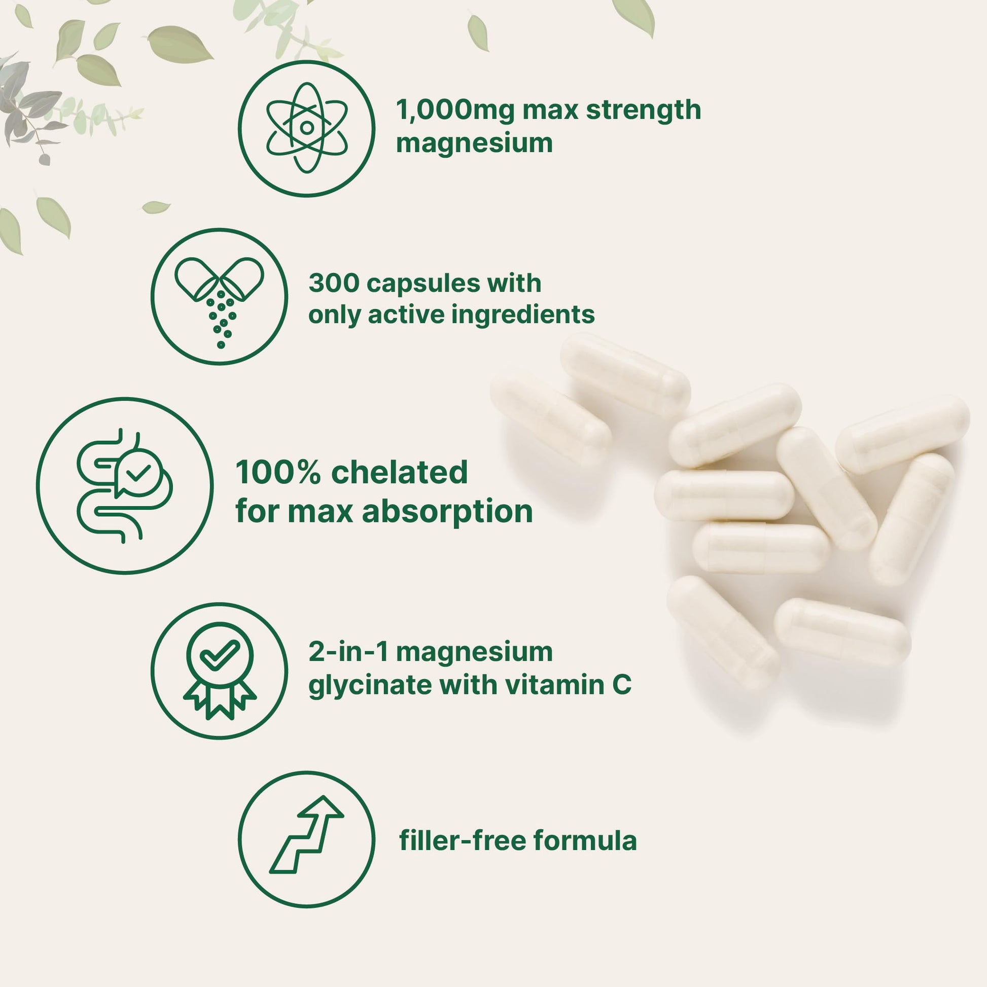 Pure Magnesium Glycinate 1,000mg, 300 Capsules | 100% Chelated for Max Absorption | Enhanced with Vitamin C | Only Uses Active Ingredients Micro IngredientsBuy Supplements Australia