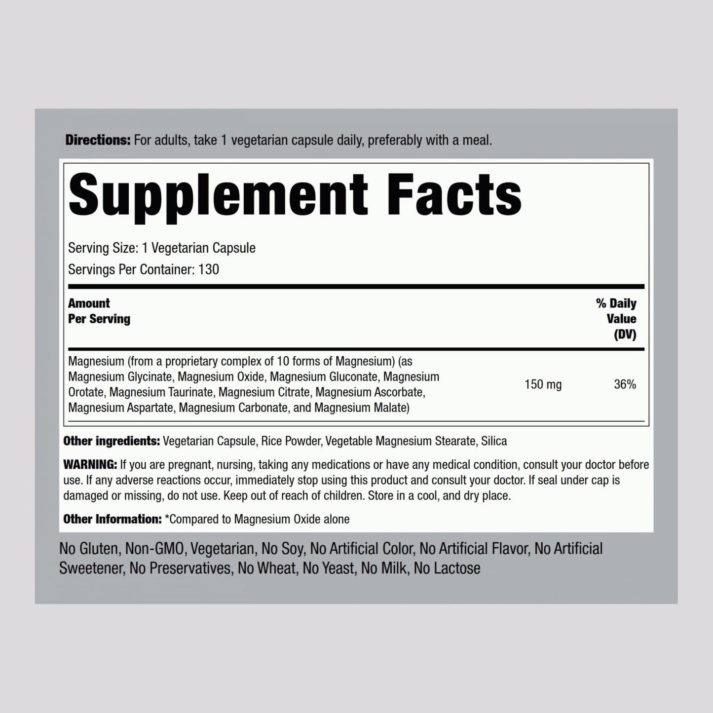 Piping Rock Magnesium 10 in One Complex | 130 Capsules | Supplement for Men and Women | Vegetarian, Non-GMO, Gluten Free Piping Rock buy supplements Au