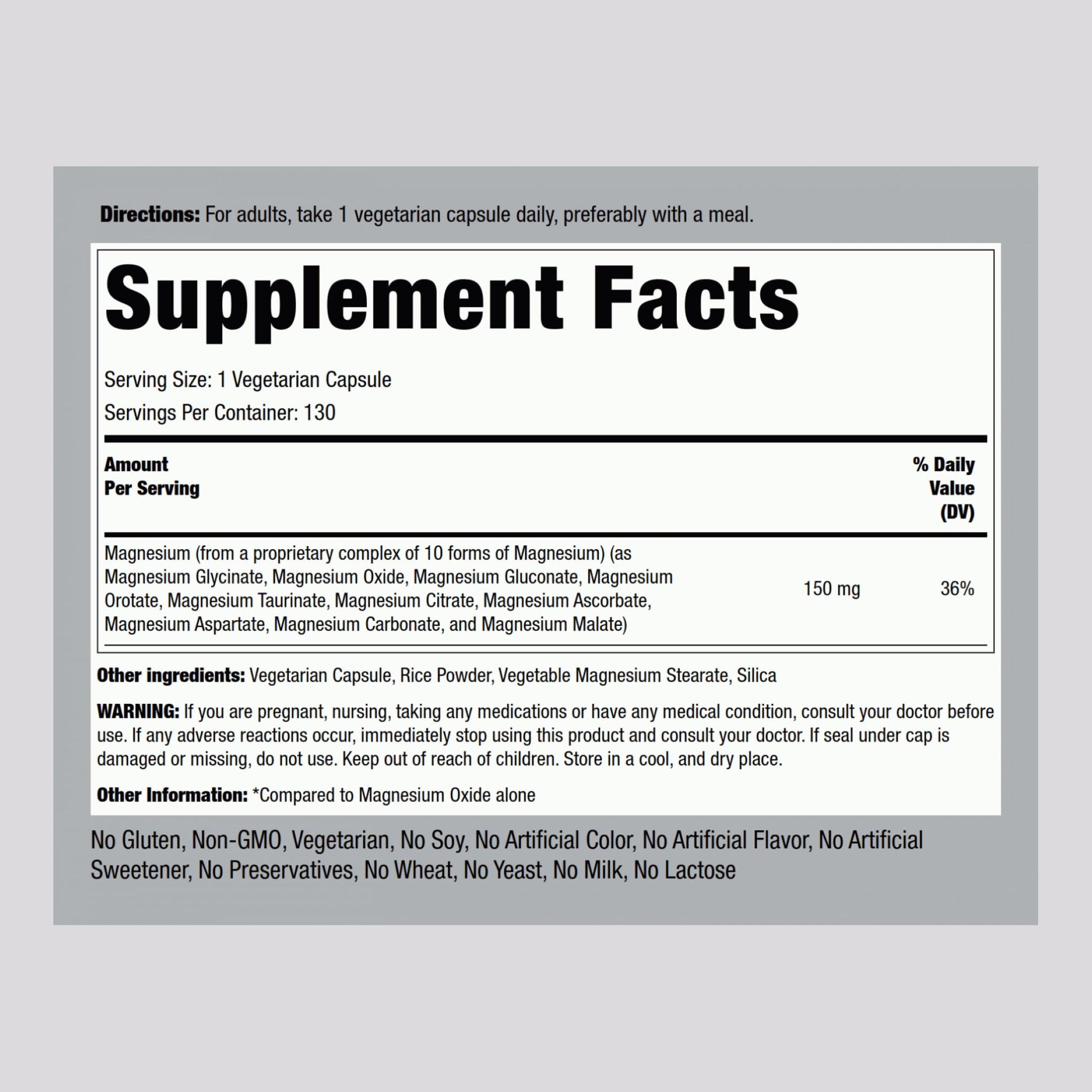 Piping Rock Magnesium 10 in One Complex | 130 Capsules | Supplement for Men and Women | Vegetarian, Non-GMO, Gluten Free Piping Rock buy supplements Au