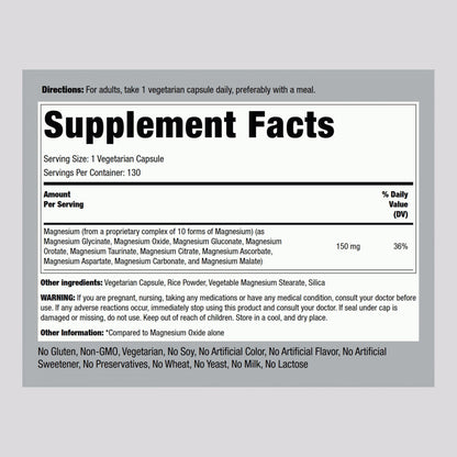 Piping Rock Magnesium 10 in One Complex | 130 Capsules | Supplement for Men and Women | Vegetarian, Non-GMO, Gluten Free Piping Rock buy supplements Au