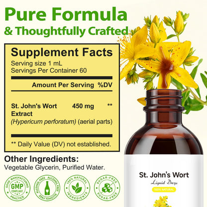 YEMFGQOE St Johns Wort Tincture | Mood Support | Alcohol Free Liquid Extract Drops | Hypericum Perforatum | Vegan, Non-GMO, Gluten Free | 2 fl oz