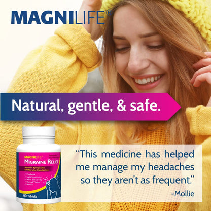 MagniLife Migraine Relief, Non-Habit Forming, 90 Homeopathic Tablets, Migraine Medicine for Light & Sound Sensitivity, Nausea, Blurred Vision & Pressure, Quick-Dissolve Headache Pain Relief MagniLifeBuy Supplements Australia