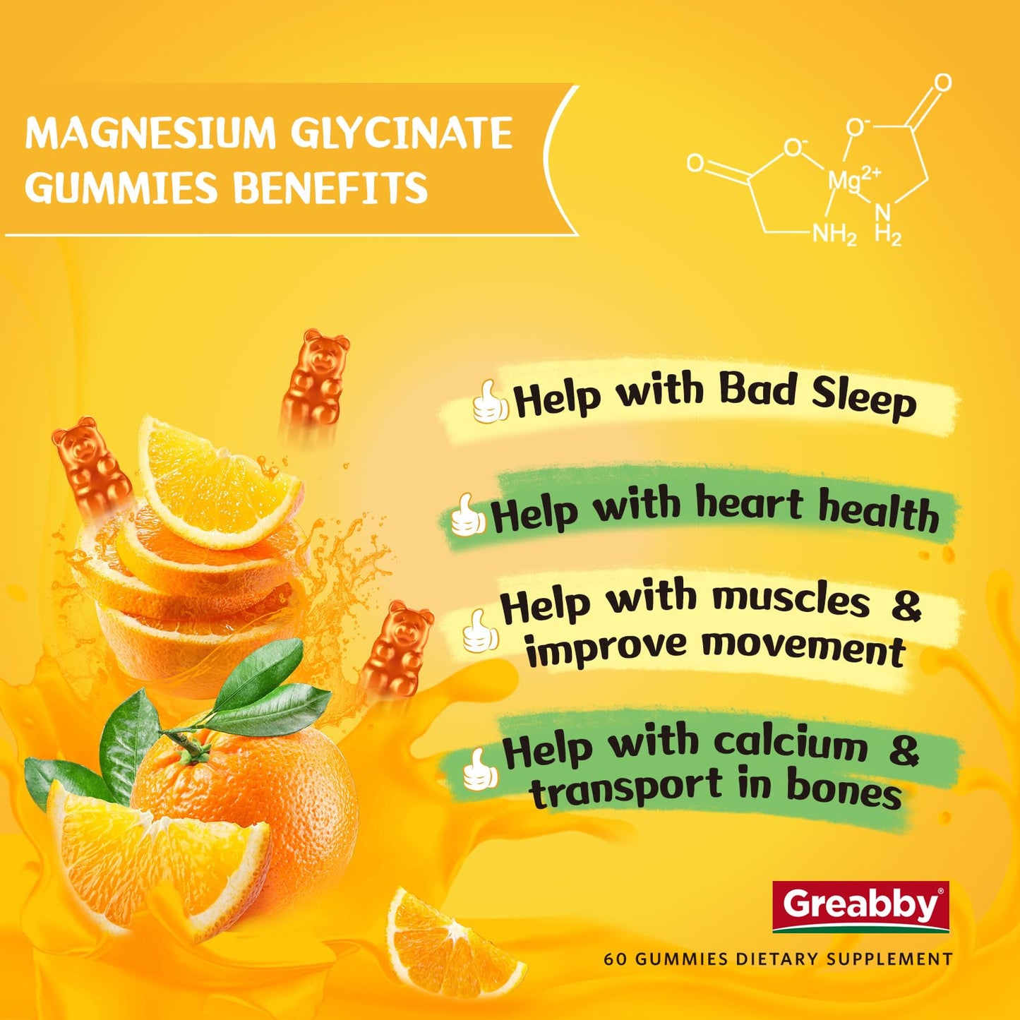 Magnesium Glycinate Gummies for Kids & Adults - Magnesium Glycinate 300mg Chewable Supplement - Promotes Sleep, Muscle, Relaxation (60Count) GREABBYBuy Supplements Australia