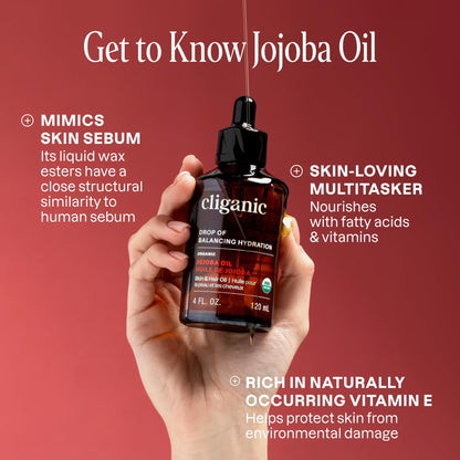 Cliganic Organic Jojoba Oil, 100% Pure (4oz) | Moisturizing for Face, Hair, Skin & Nails