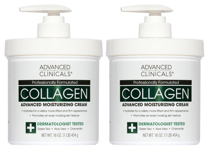 Advanced Clinicals Collagen Cream Body Lotion & Face Moisturizer W/Vitamin E | Skincare Moisturizing Collagen Lotion For Women, Men, Hand, & Neck Improves Look Of Crepey Skin & Uneven Dry Skin, 2pc