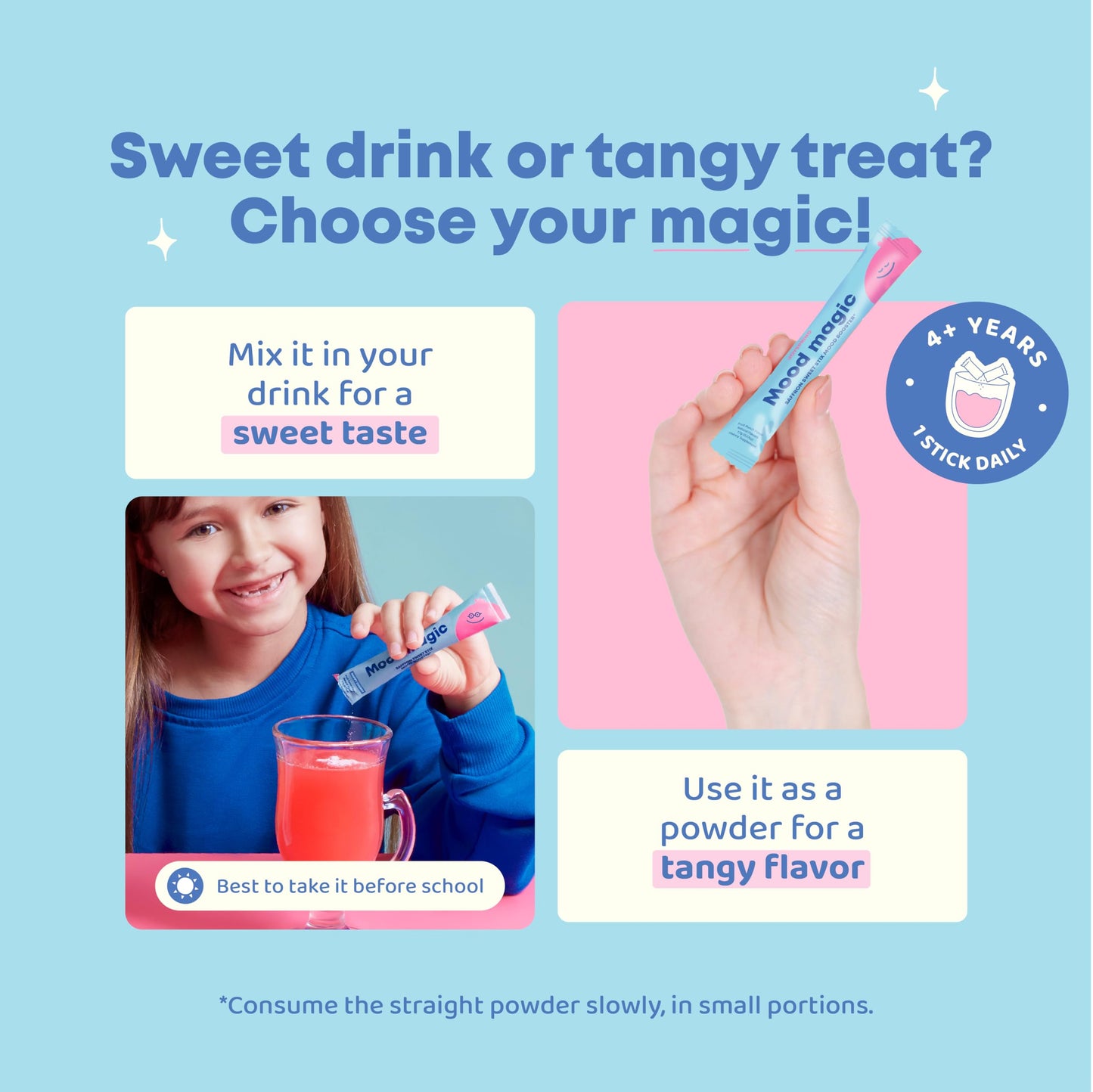 JoySpring Mood Magic for Kids – Natural Mood Support Pixie Sticks Candy with Saffron Extract, Magnesium Citrate & Vitamin D3 | Sugar-Free Powder Drink or Candy | 25 Servings | 4+ Years