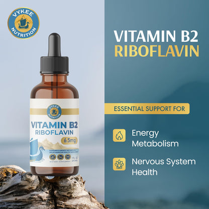 Vykee Nutrition Vitamin B2 Riboflavin Drops - Liquid B2 Supplement for Energy Metabolism, Cellular Function and Vision Support - Vegan, Non-GMO, Gluten-Free