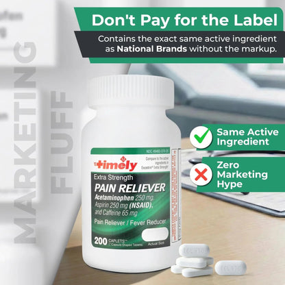 TIME-Cap Labs Extra Strength Acetaminophen 250mg with Aspirin 250mg & Caffeine 65mg Caplets - Triple Action Pain Reliever for Migraines & Headache Relief, Muscle Aches & Body Pain (200 Count) TIME-CAP LABS, INC.Buy Supplements Australia