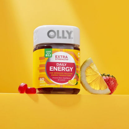 OLLY Extra Strength Daily Energy Gummy, Caffeine Free, 1000mcg Vitamin B12, CoQ10, Goji Berry, Adult Chewable Supplement