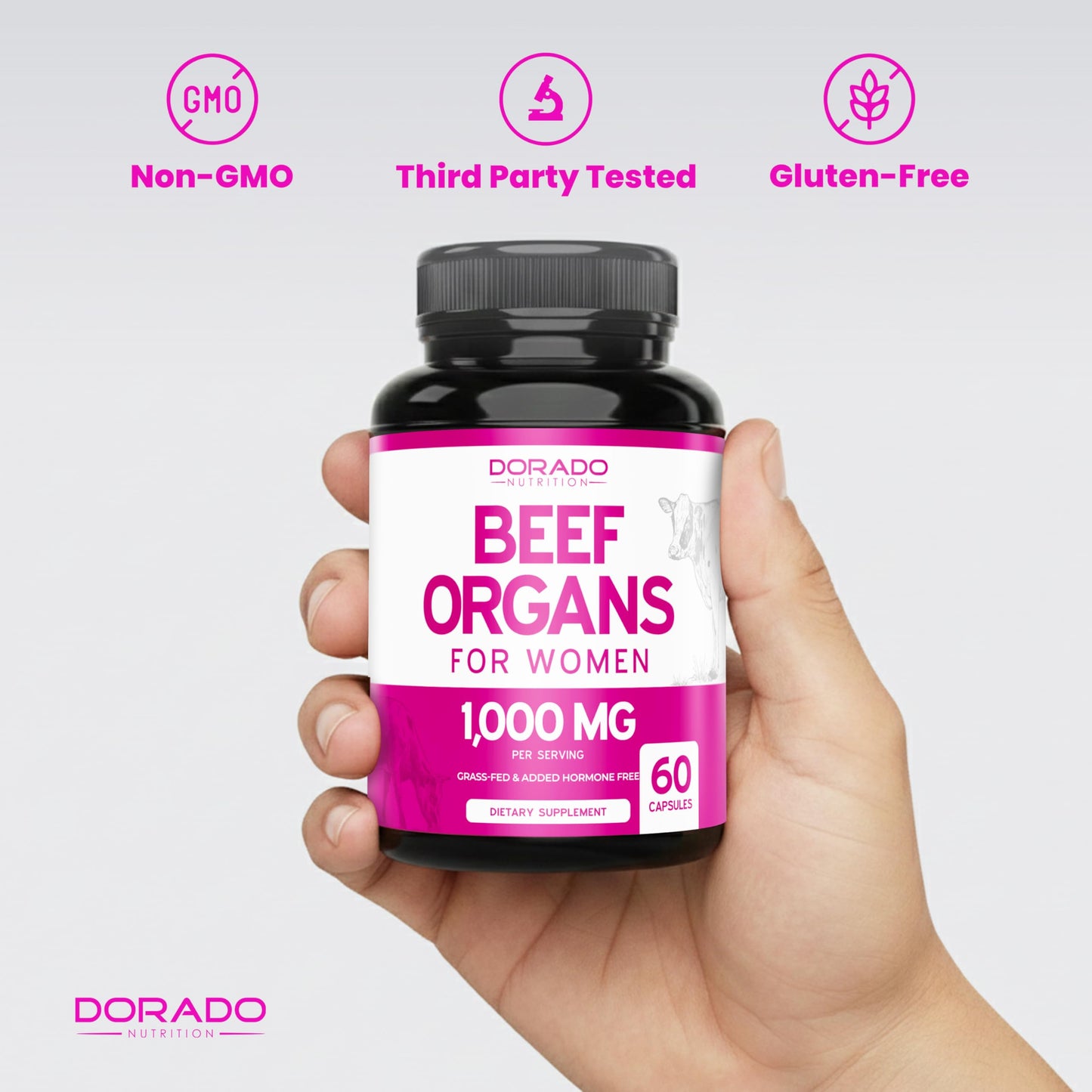 Beef Organ Supplement for Women - Grass Fed Beef Liver, Heart, Kidney & Uterus 1000mg