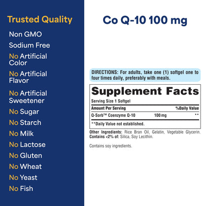 Puritan's Pride Coenzyme CoQ10 100mg, Dietary Supplement for Heart Health, Blood Pressure, Oral Gum Health, and Healthy Aging Support
