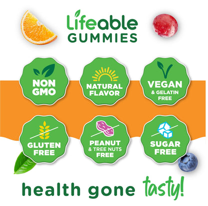Lifeable Sugar Free Probiotics with Prebiotics Fiber – Great Tasting Natural Flavor Gummy Supplement – Keto Friendly Chewable – for Gut Health and Immune Support