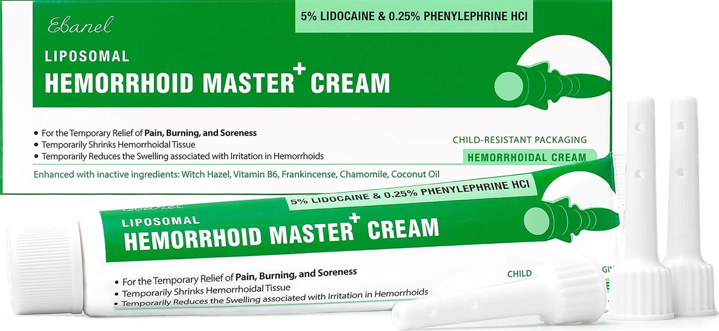 Ebanel 5% Lidocaine Hemorrhoid Treatment Cream with Witch Hazel, Phenylephrine, Horse Chestnut, Vitamin B6, Zinc Oxide, External and Internal Hemorrhoids Treatment Burn Itch Pain Relief Anal Cream EbanelBuy Supplements Australia