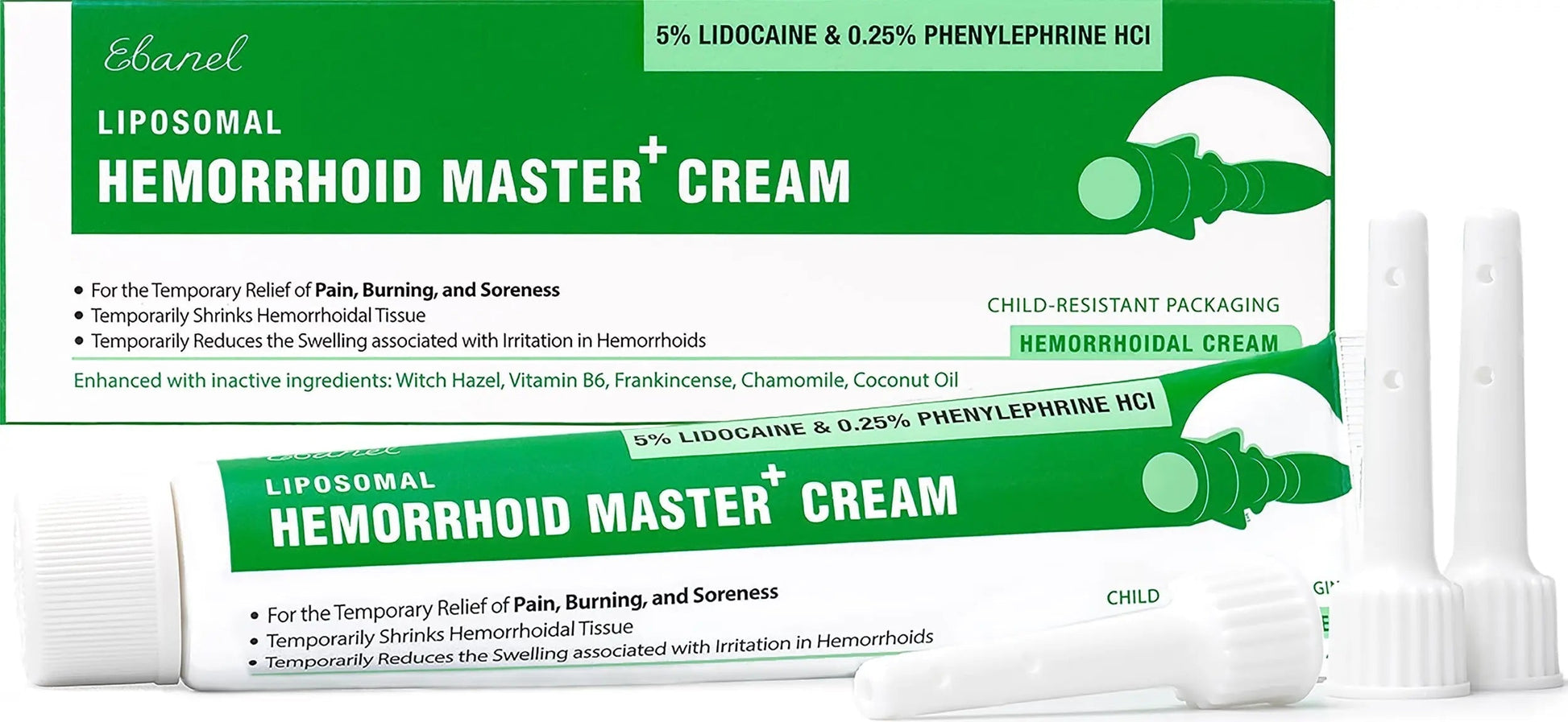 Ebanel 5% Lidocaine Hemorrhoid Treatment Cream with Witch Hazel, Phenylephrine, Horse Chestnut, Vitamin B6, Zinc Oxide, External and Internal Hemorrhoids Treatment Burn Itch Pain Relief Anal Cream EbanelBuy Supplements Australia