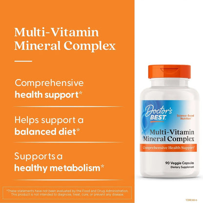 Doctors Best Multi-Vitamin Mineral Complex, Comprehensive Health Support, Non-GMO, Gluten Free, Vegan 90 Veggie Capsules Doctor's BEST