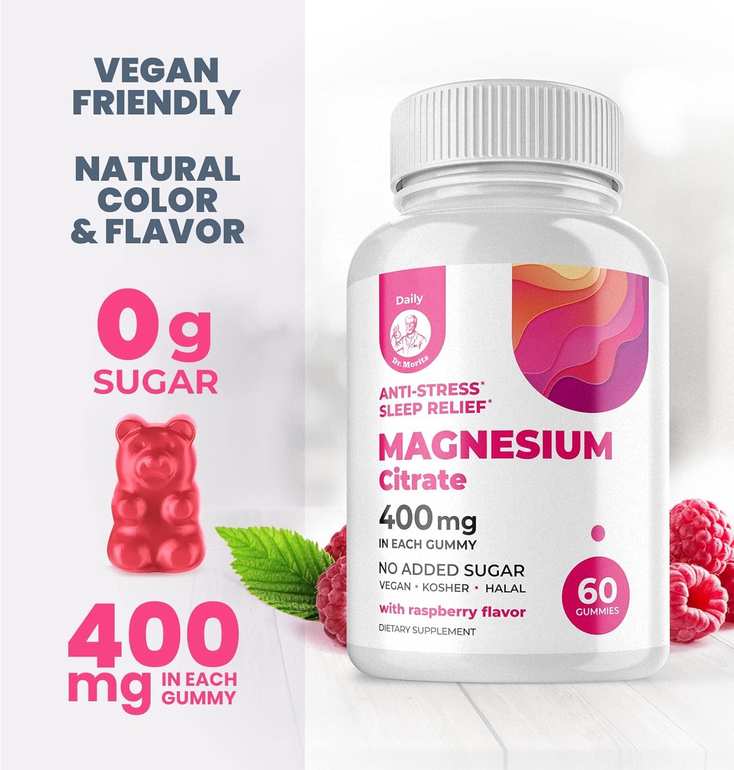 DR. MORITZ Magnesium Citrate Gummies Sugar-Free - Calm Magnesium Gummies Supplement for Children, Sugar -Supports Cardiovascular Health