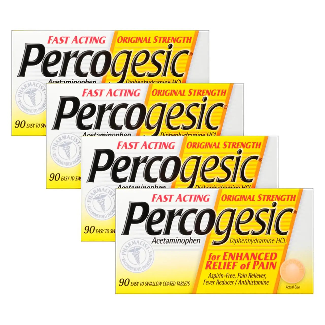 Percogesic Original Pain Relief | Aspirin Free Fast Acting Relief | 90 Coated Caplets (4 Pack) PercogesicBuy Supplements Australia