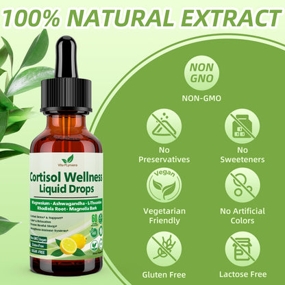 Vita PLynxera Cortisol Supplement Liquid Drops, 17-in-1 Cortisol Detox w. Magnesium Glycinate 400mg Ashwagandha, L-Theanine, Phosphatidylserine, Hormone Balanced