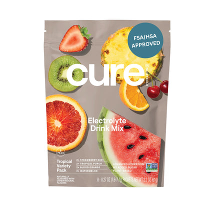 Cure Hydration | Plant-Based Electrolyte Drink Mix | No Added Sugar | FSA-HSA | Dehydration Relief Powder Made with Coconut Water | Non-GMO | Vegan