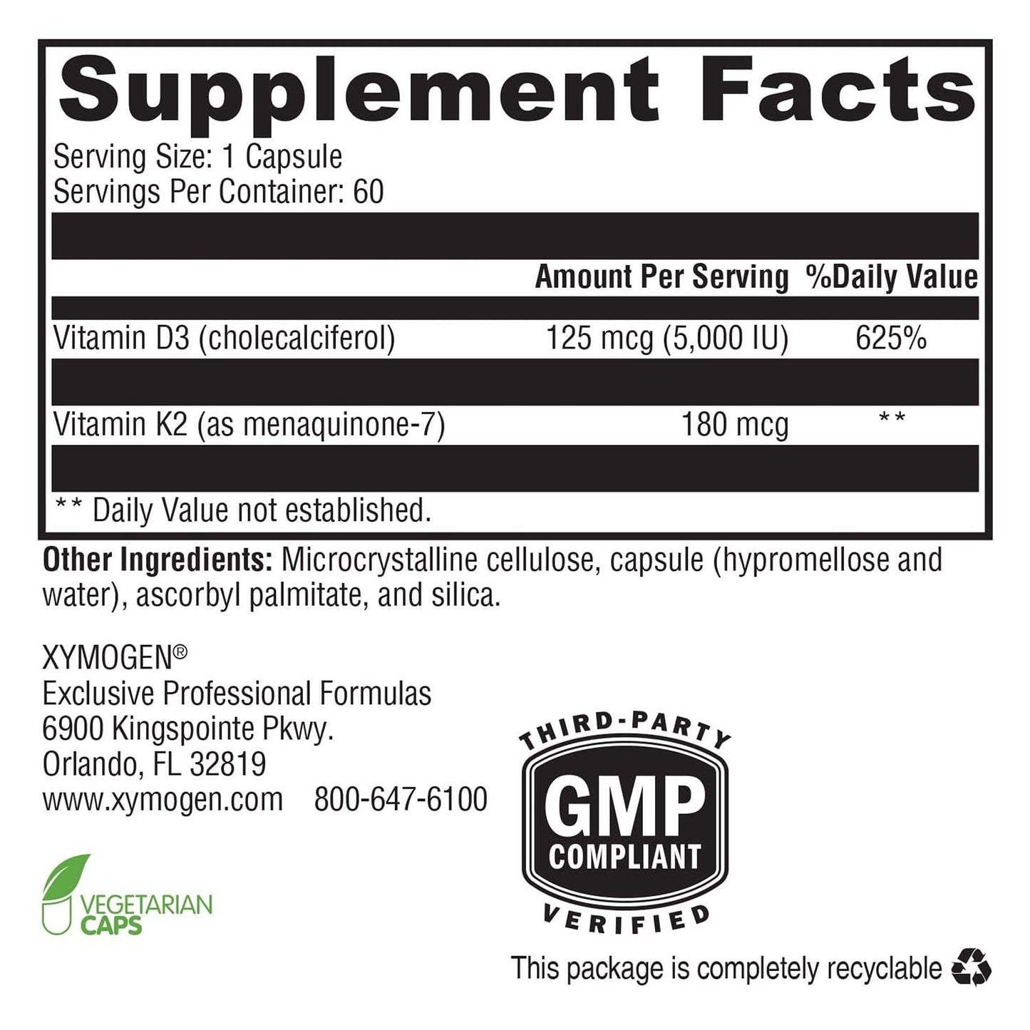 XYMOGEN K2-D3 Max - Vitamin D3 K2 Supplement for Bone & Immune Support* - High-Strength K2 MK-7 - Non-GMO, Gluten-Free, Vegetarian - 60 Capsules XYMOGEN buy supplements Au