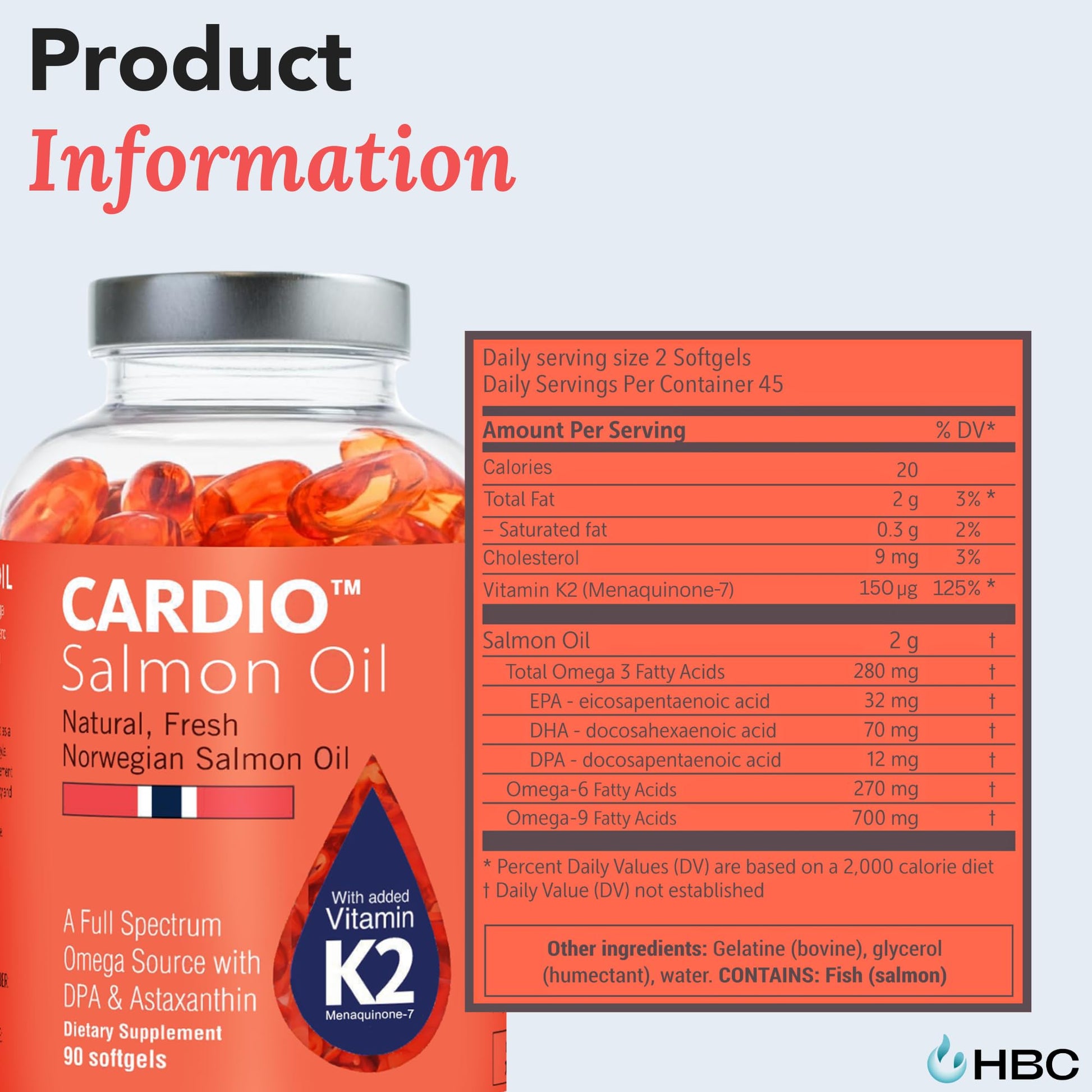Cardio Omega 3 Fish Oil & Vitamin K2-1000mg, Norwegian Salmon Oil with EPA, DHA, DPA & Astaxanthin, No Fishy Aftertaste, Fatty Acids Supplement - 90 Capsules Hofseth BioCare buy supplements Au