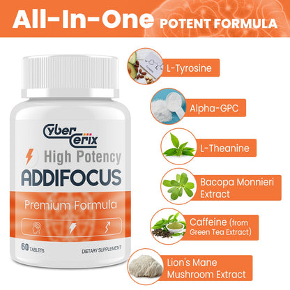 17-in-1  Supplement for Memory and Focus - Supplement for Concentration, Clarity, Energy & Focus - Natural Caffeine Blend with Vitamins, Amino Acids & Herbal Extracts - 60 Tablets