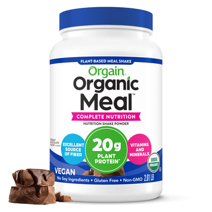 Orgain Organic Vegan Meal Replacement Protein Powder, Creamy Chocolate Fudge - 20g Plant Based Protein, Gluten Free, Dairy Free, Lactose Free, Soy Free, No Sugar Added,