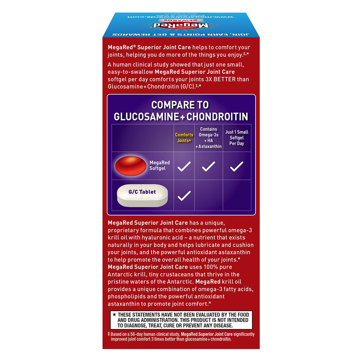Omega-3 Krill Oil and Joint Supplement - Megared Joint Care 60 softgels - EPA/DHA fatty acids, Antioxidants, Hyaluronic acid, No fishy burp aftertaste as with Fish Oil MegaRedBuy Supplements Australia