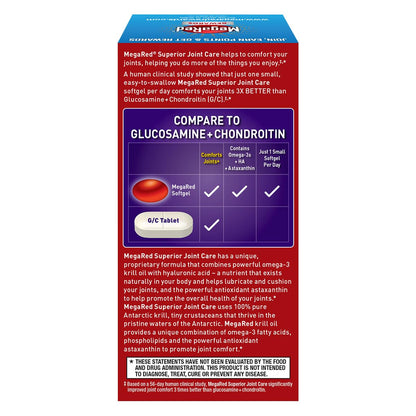 Omega-3 Krill Oil and Joint Supplement - Megared Joint Care 60 softgels - EPA/DHA fatty acids, Antioxidants, Hyaluronic acid, No fishy burp aftertaste as with Fish Oil MegaRedBuy Supplements Australia