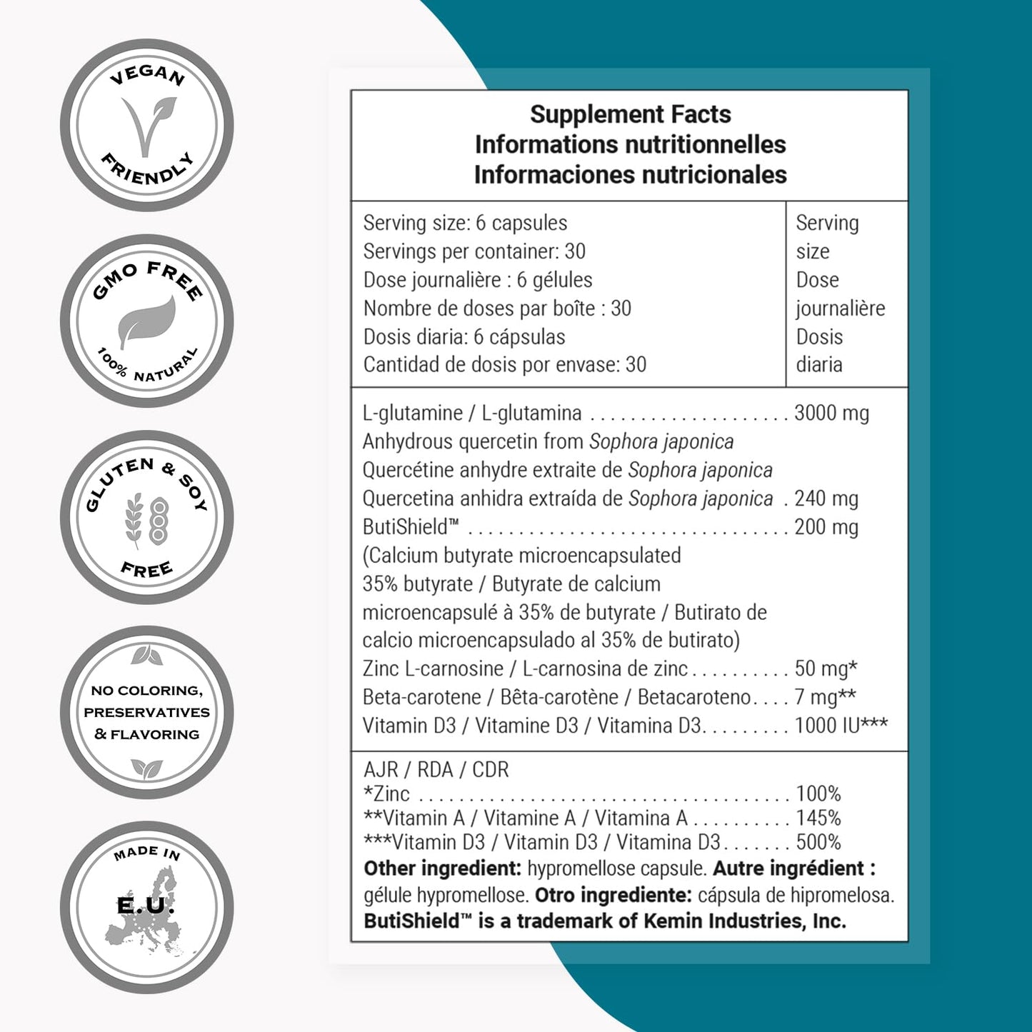 Supersmart PermeaGut Formula (High Potency) - with L-Glutamine, ButiShield Calcium Butyrate, Zinc-L-Carnosine - Gut Barrier Support | Vegan & Gluten Free - 180 Gastro-Resistant Capsules Supersmart buy supplements Au