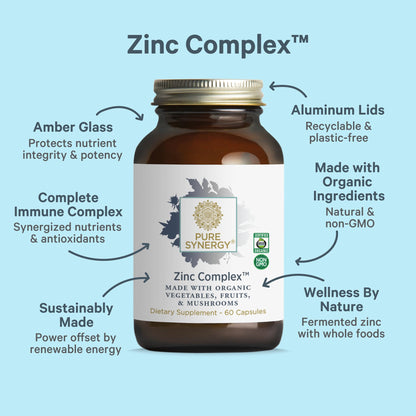 PURE SYNERGY Zinc Complex | Immune Support Supplement | Natural, Vegan Zinc Complex with Vitamin C and Organic Whole Foods | for Immune
