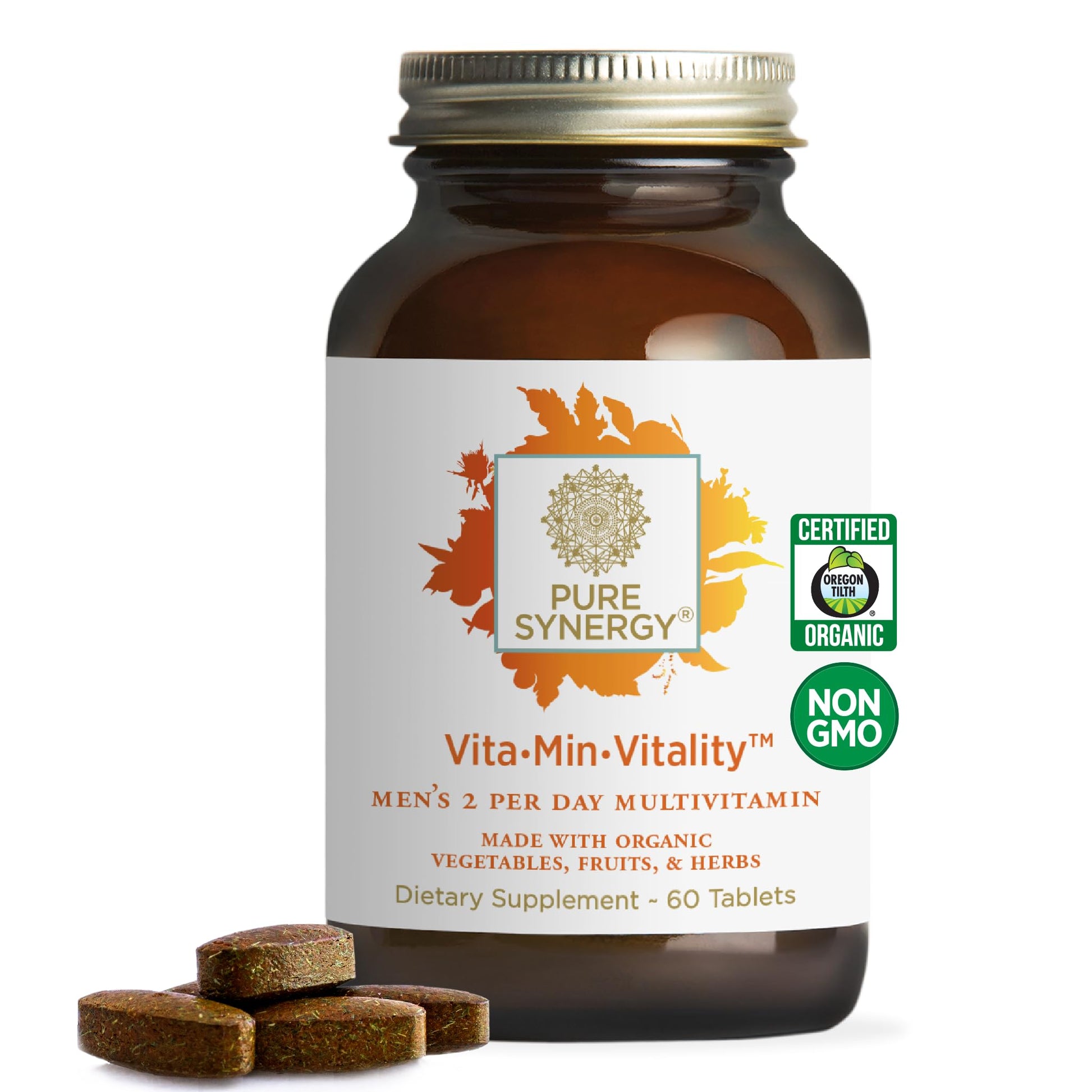 Vita-Min-Vitality supplement bottle with label on a white background