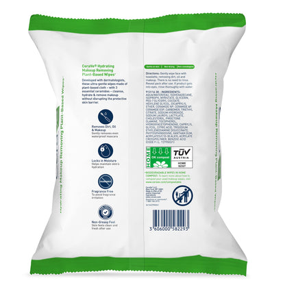 CeraVe Makeup Remover Wipes, Plant Based Face Wipes, Biodegradable in Compost, Waterless Face Wash, Travel Essentials for Women