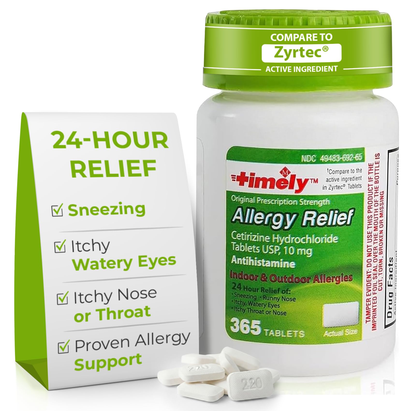 TIME-Cap Labs 365 Tablets Cetirizine HCl 10mg Allergy Relief - Antihistamine for Adults & Children Age 6+, Helps Relieve Sneezing, Runny Nose, Itchy Watery Eyes & Itchy Throat TIME-CAP LABS, INC. buy supplements Au